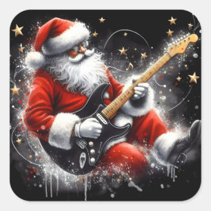 Sticker Carré Père Noël Jams bruyamment sur la guitare électriqu