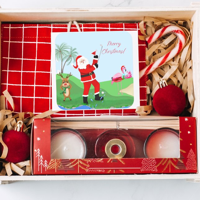 Sticker Carré Père Noël Jouant À L'Eau Avec Martini Party (Decorate cards, gifts, and more with our whimsical 'Merry Christmas' sticker!)