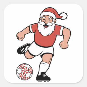 Sticker Carré Père Noël jouant au football Noël Joueur Sport