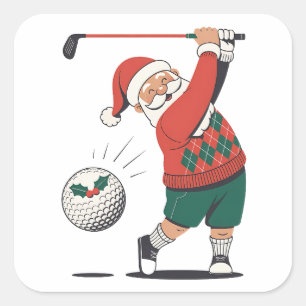Sticker Carré Père Noël jouant au golf Joueur de golf de Noël