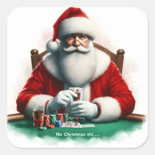 Sticker Carré Père Noël jouant aux cartes avec des décorations