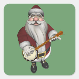 Sticker Carré Père Noël jouant du banjo