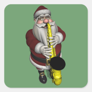 Sticker Carré Père Noël jouant du saxophone