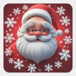 Sticker Carré Père Noël joyeux entouré de flocons de neige