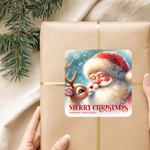 Sticker Carré Père Noël joyeux Rudolph Noël personnalisé pour en