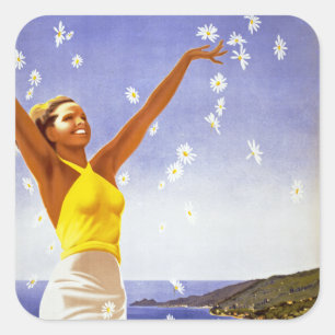 Sticker Carré Père Noël Margherita Ligure avec des marguerites