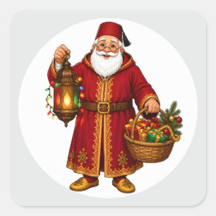 Sticker Carré Père Noël marocain avec ornement de lanterne