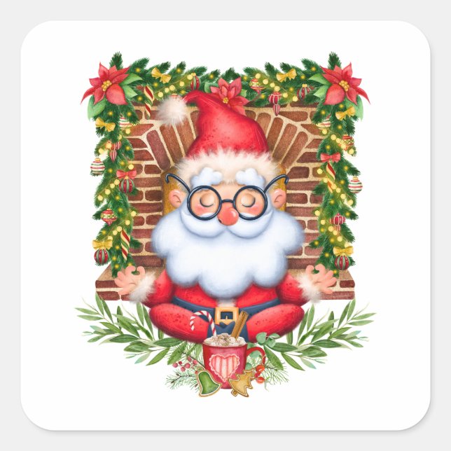 Sticker Carré Père Noël Namaste Yoga Pose Noël (Devant)