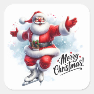 Sticker Carré Père Noël Patinage sur glace en hiver Wonderland