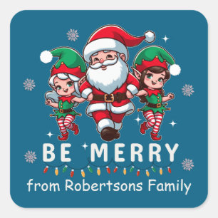Sticker Carré Père Noël personnalisé et Elfes en danse en ligne