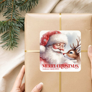 Sticker Carré Père Noël personnalisé Rudolph Noël Enfants Cadeau