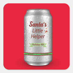 Sticker Carré Père Noël Petit Helper Bière Can