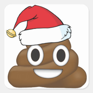 Sticker Carré Père Noël Poop Cadeau de Noël enveloppé Emoji