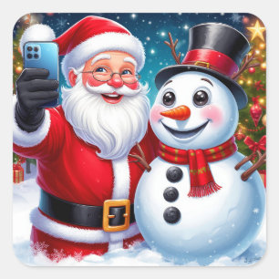 Sticker Carré Père Noël prenant un selfie de Noël avec un bonhom
