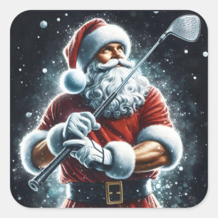Sticker Carré Père Noël profitant du golf d'hiver pendant que la