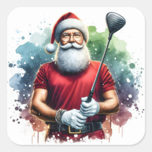 Sticker Carré Père Noël profitant d'une partie de golf au couche