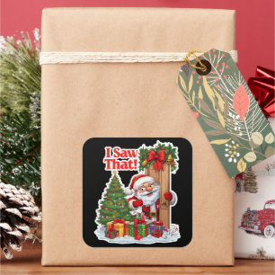 Sticker Carré Père Noël regardant par la porte sur fond noir