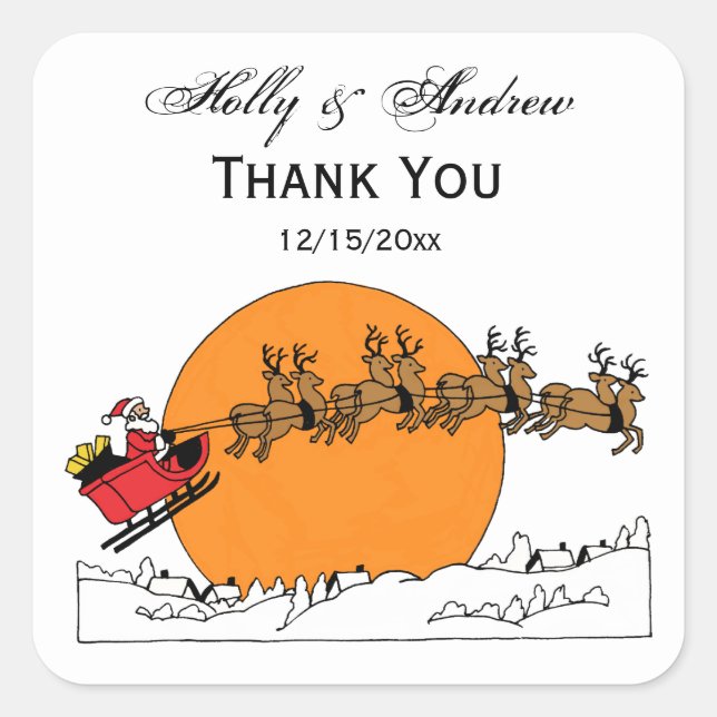 Sticker Carré Père Noël Reindeer Sur La Neige Couverte Ville Lun (Devant)