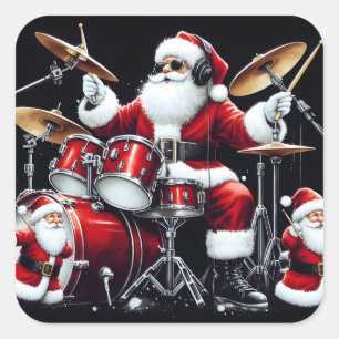 Sticker Carré Père Noël Rocks Christmas Beats on Drums