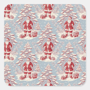 Sticker Carré Père Noël rouge et bleu Toile Chinoiserie