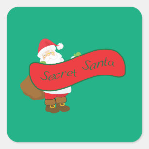 Sticker Carré Père Noël secret avec figure de Père Noël