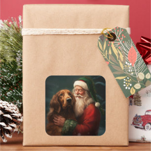 Sticker Carré Père Noël Setter Rouge Irlandais Noël Festif