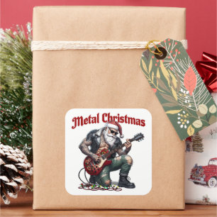 Sticker Carré Père Noël tatoué de Noël Métal jouant de la guitar