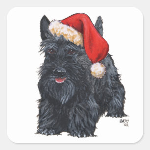 Sticker Carré Père Noël Terrier Écossais joueur