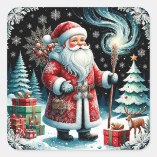Sticker Carré Père Noël traditionnel dans une scène hivernale fe