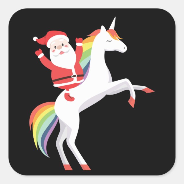 Sticker Carré Père Noël Unicorne Noël pour cadeau de vacances (Devant)