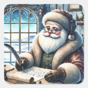 Sticker Carré Père Noël vintage Écrire des lettres de Noël