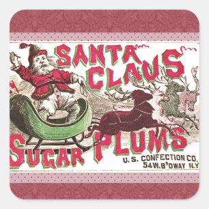 Sticker Carré Père Noël Vintage Pralines Antique Bonbons