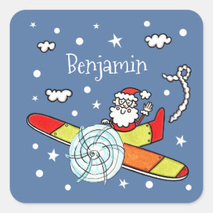 Sticker Carré Père personnalisé Noël Père Noël Père Noël Avion