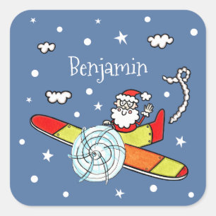 Sticker Carré Père personnalisé Noël Père Noël Père Noël Avion
