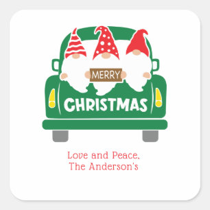 Sticker Carré Pères Noël personnalisés en camion pour les Fêtes