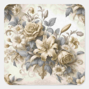 Sticker Carré Perfection florale Jaune antique