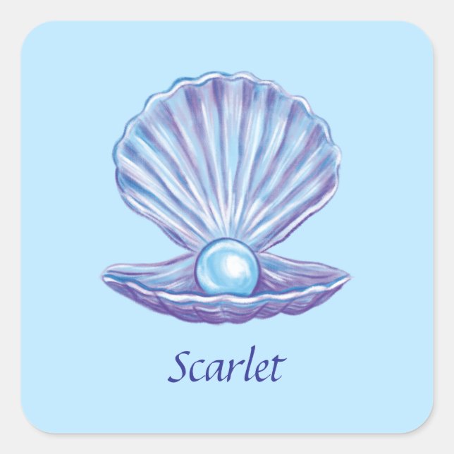 Sticker Carré Perle personnalisable de l'océan (bleu) (Devant)