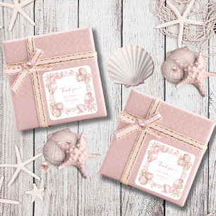 Sticker Carré Perle rose vif du littoral merci Baby shower