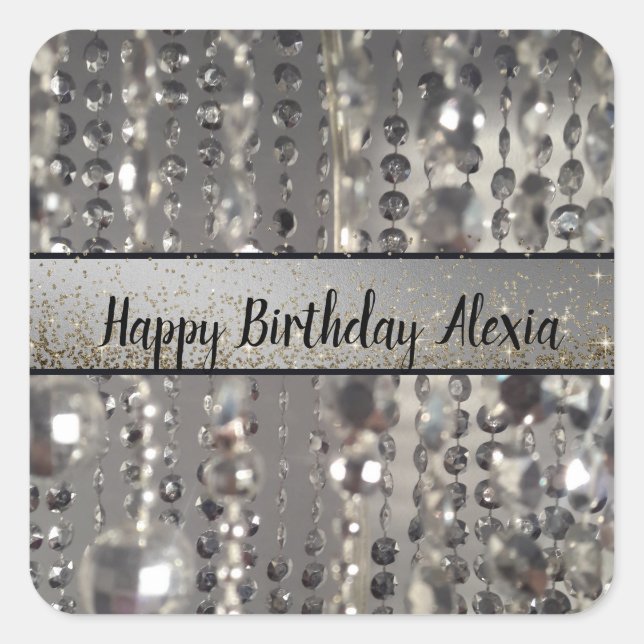 Sticker Carré Perles à cordes argentées brillantes (Devant)