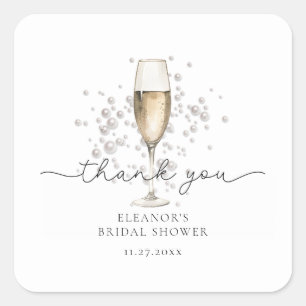 Sticker Carré Perles à l'aquarelle et Bridal Shower au Prosecco