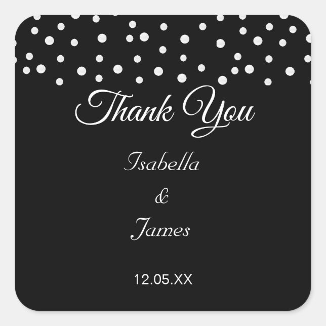 Sticker Carré Perles chics sur mariage Merci noir (Devant)