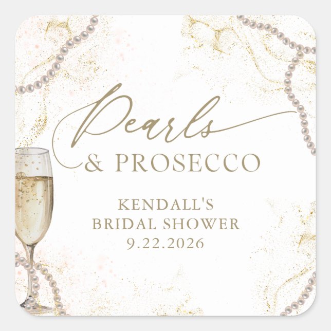 Sticker Carré Perles de Luxe et Prosecco : Fête de Mariage (Devant)