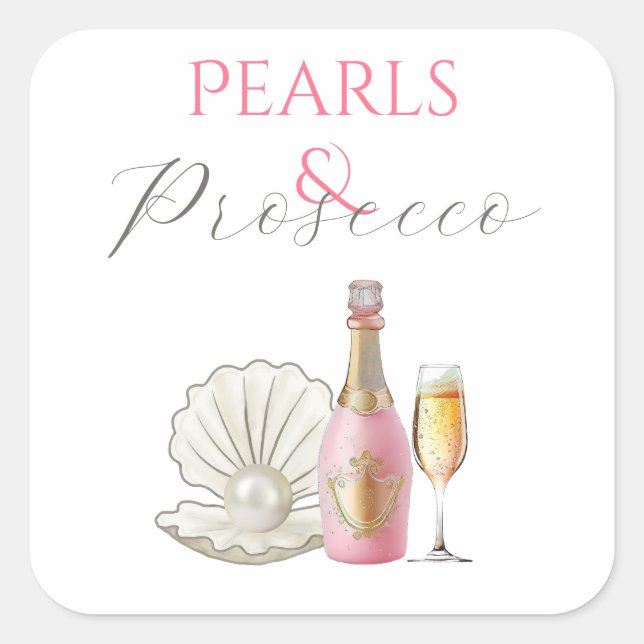 Sticker Carré Perles et Prosecco Rose Fête de Mariée (Devant)