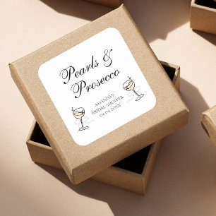 Sticker Carré Perles & Prosecco Élégante Fête de Mariage
