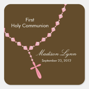 Sticker Carré Perles Rosaire Première Communion Sainte Rose Brow