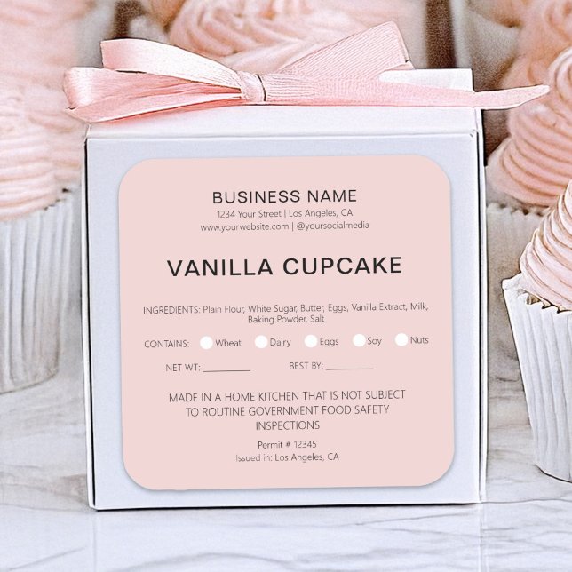 Sticker Carré Permis alimentaire légal pour gâteaux de boulanger (Bakery Cake Home Legal Food License Square Sticker by MINTIC DESIGN STUDIO)