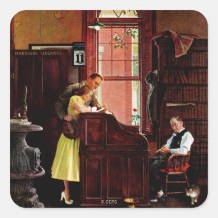 Sticker Carré Permis de mariage par Norman Rockwell