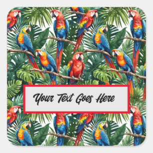 Sticker Carré perroquet de macaw tropical facile modifier