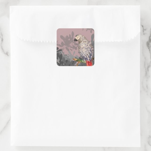 Sticker Carré Perroquet gris africain (Sac)