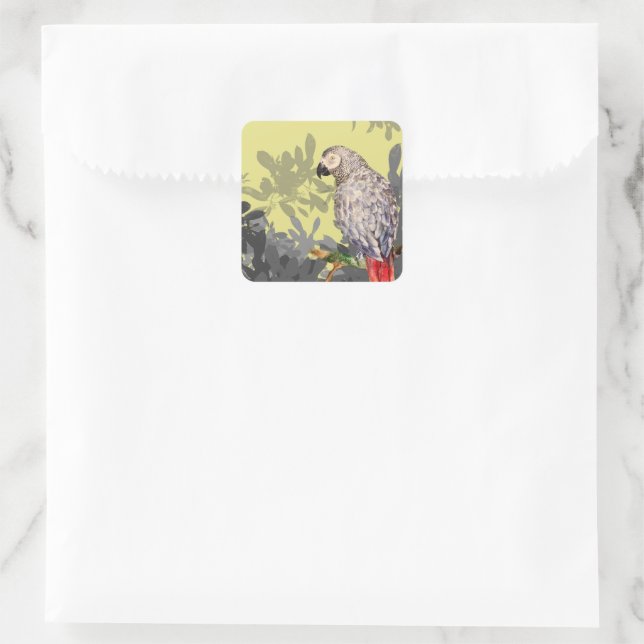 Sticker Carré Perroquet gris africain (Sac)